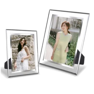 กรอบรูปคริสตัล ขอบสีเงิน กรอบรูปกระจก กรอปรูปมินิมอล กรอบรูปตั้งได้ กระจกแนวตั้งและนอน 2/ชิ้น