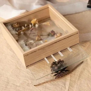 สามมิติติดผนัง กรอบรูปดอกไม้แห้งDIYกลวง กรอบรูป โต๊ะกรอบรูปดอกไม้ ขอบไม้สีน้ำตาล