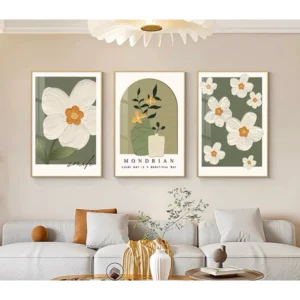 Set กรอบรูป 3 ชิ้น กรอบรูปมินิมอลลายดอกไม้ สำหรับตกแต่งบ้าน