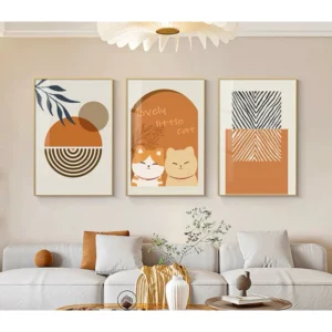 Set กรอบรูป 3 ชิ้น กรอบรูปมินิมอล ลายแมวโทนสีน้ำตาล ขนาด 40*60 cm.